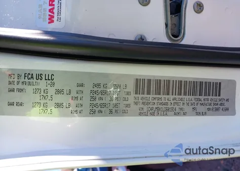 2020 Jeep Cherokee Trailhawk Elite 4X4 z USA, uszkodzony, nr VIN 1C4PJMBX1LD601914